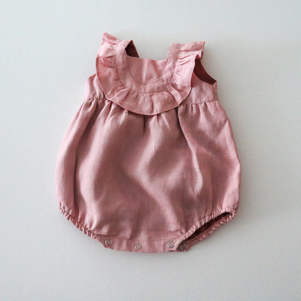 Light Pink Linen Baby Romper - Hiccups & Buttercups - 3 to 6 months