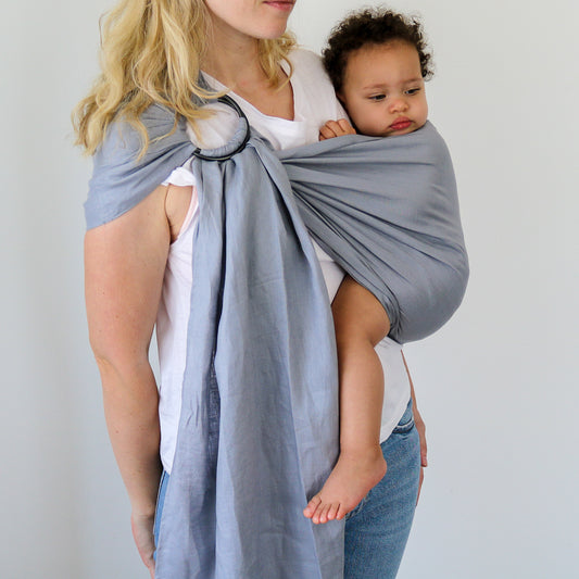Grey Baby Sling - Light Grey Rings - Hiccups & Buttercups -