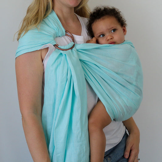 Teal Baby Sling - Light Rose Gold Rings - Hiccups & Buttercups - Teal - Light Rose Gold Rings