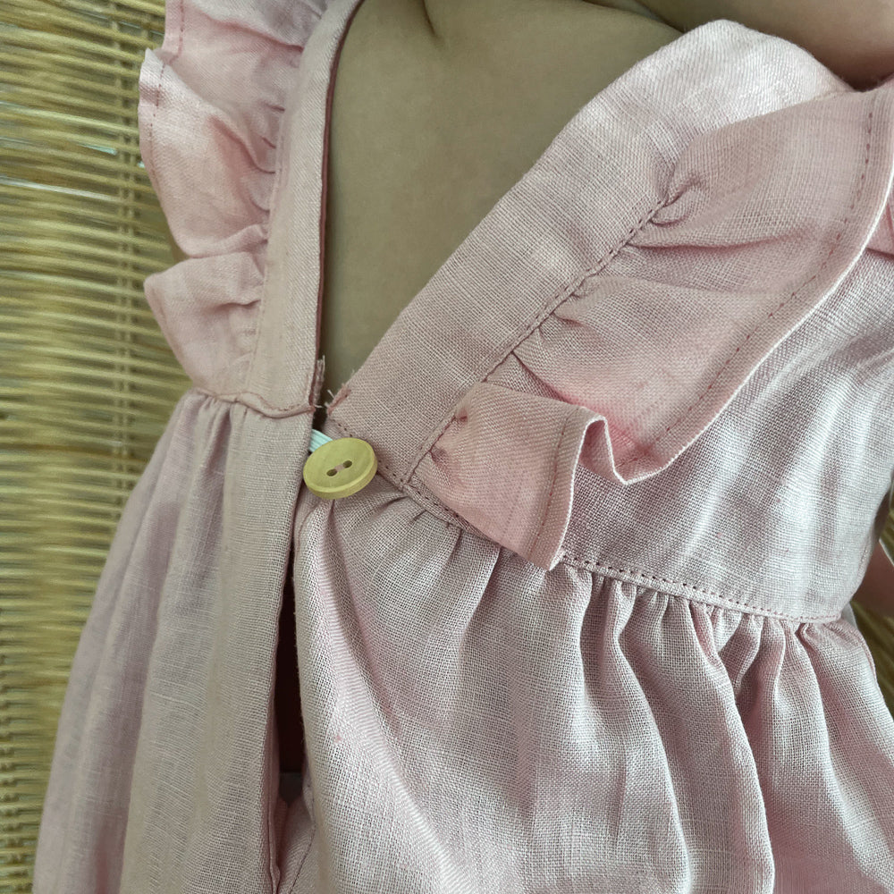 Light Pink Linen Baby Romper - Hiccups & Buttercups -