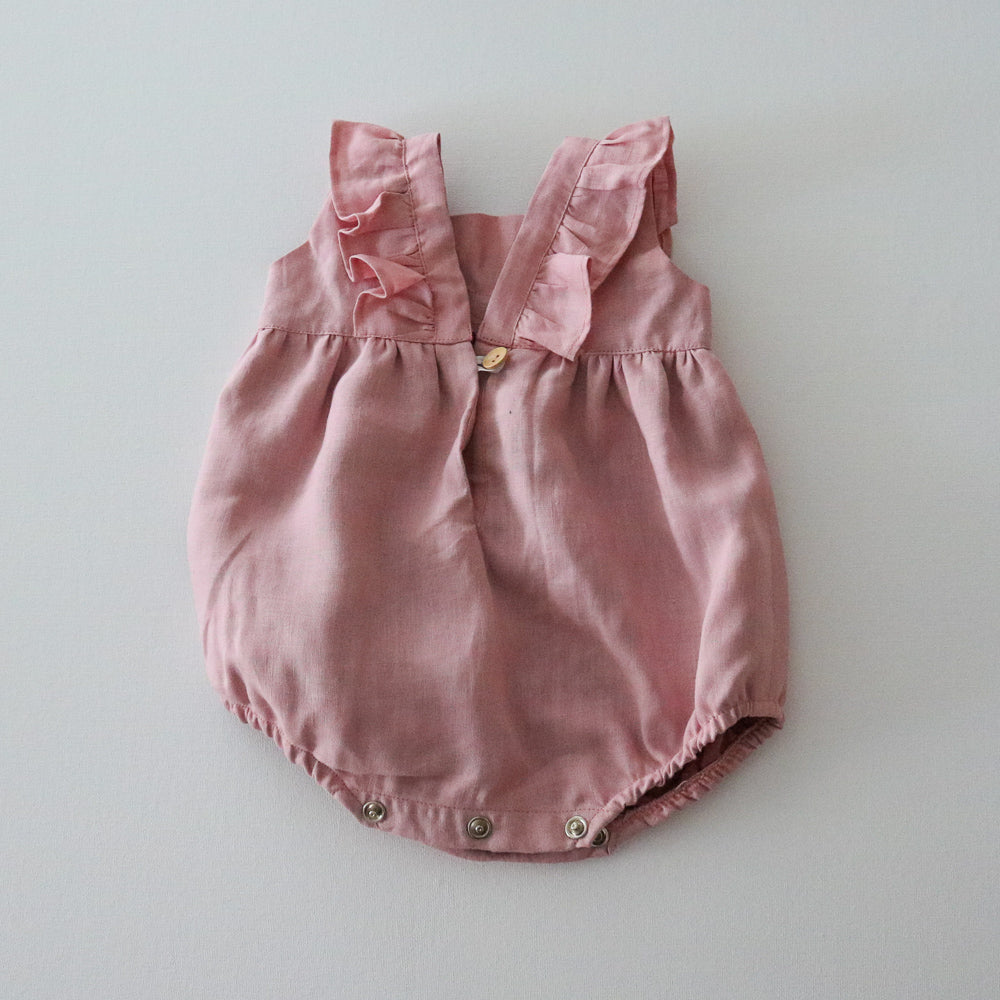 Light Pink Linen Baby Romper - Hiccups & Buttercups -