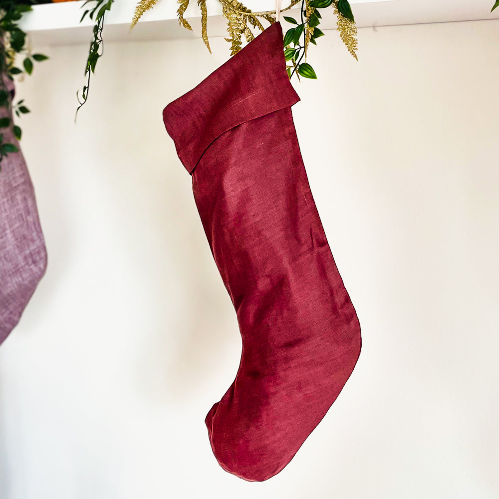 Linen Christmas Stocking - Hiccups & Buttercups - Pomegranate