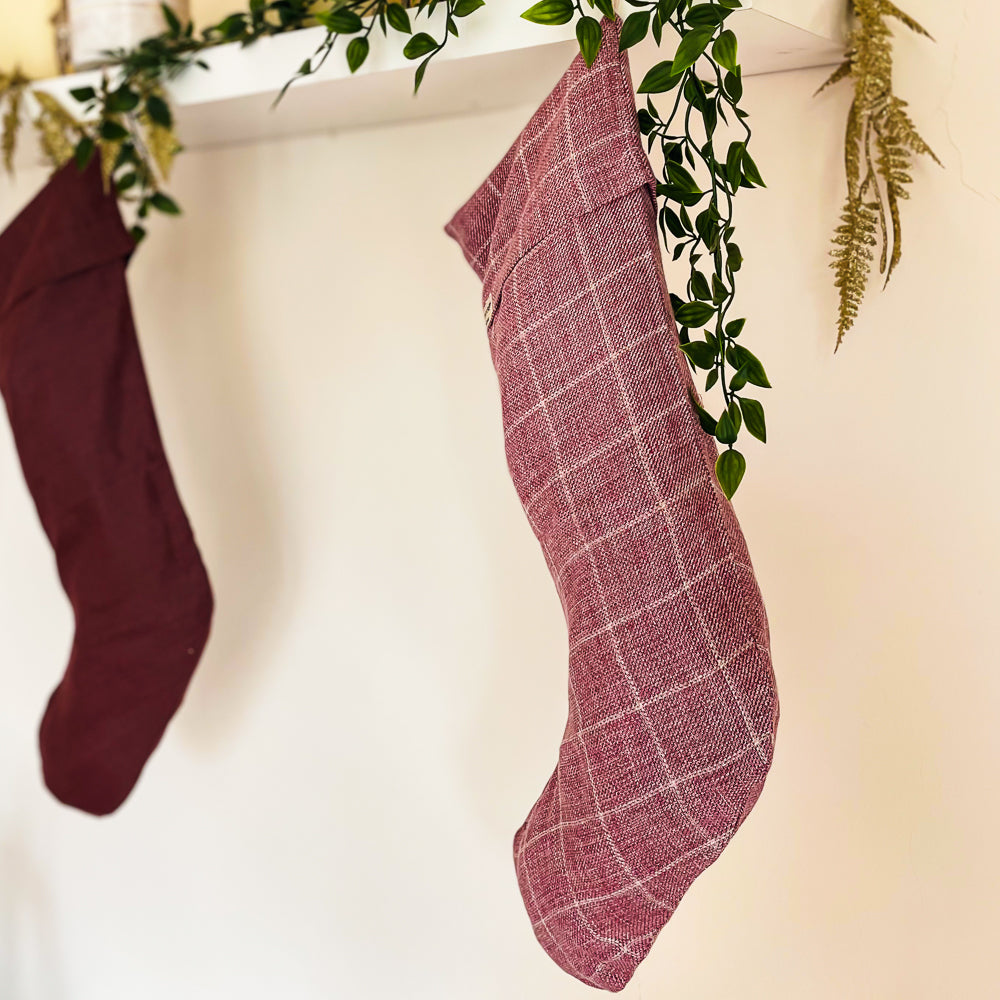 Linen Christmas Stocking - Hiccups & Buttercups - Christmas Check